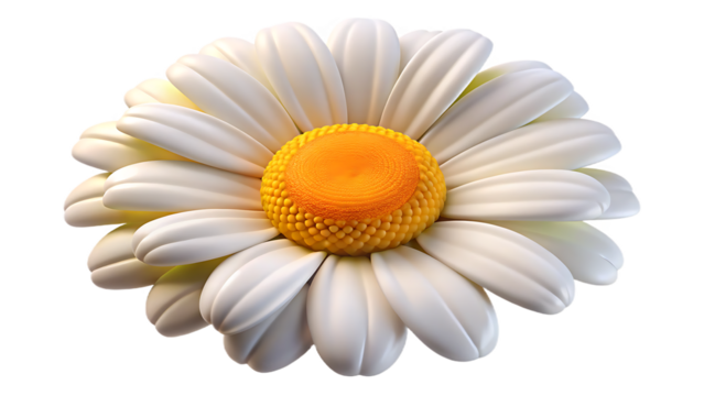 Detailed closeup of a white daisy flower with a vibrant yellow center, isolated on transparent background, highlighting its delicate petals and intricate details