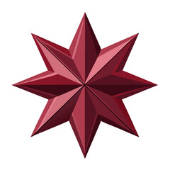 Shiny red eight pointed star isolated on white background