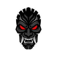 Fierce Black Demon Mask with Red Eyes and Sharp Teeth