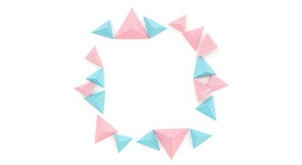 Pink and blue triangular geometric shapes arranged in a square border against a white background Triangles Arrangement Pattern Abstract Minimalist Clean