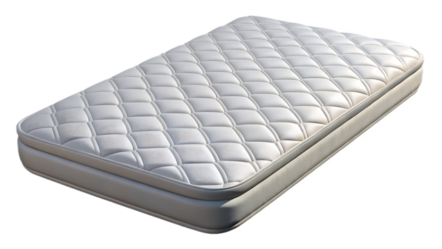 White quilted mattress isolated on transparent background, offering a comfortable and supportive sleep surface for a restful night in your bedroom
