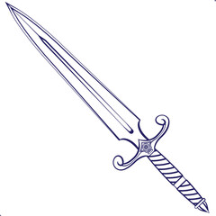 Decorative Medieval Sword Vector Design – Elegant Fantasy Blade, Black and White Line Drawing, Knight and Warrior Weapon, Historical Armory Illustration, RPG Game Asset for Adventure, Heroic Combat 