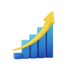 Rising bar chart with yellow arrow symbolizing growth and success