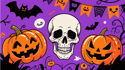 Retro and pop, simple Halloween illustration set. Cute. Simple. Halloween party. Event. Autumn. Pumpkin.