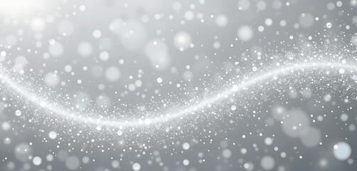 Abstract shimmering light particles and a glowing wavy line on a soft gray background creating a futuristic and ethereal atmosphere