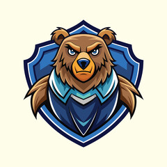 Aggressive grizzly bear mascot head emblem isolated on white background