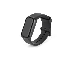 Black fitness tracker on white background