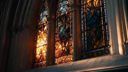 Stained glass window with sunlight streaming through. - Powered by Adobe