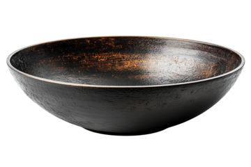 Rustic black bowl on a white background, perfect for serving dishes or as a decorative piece.