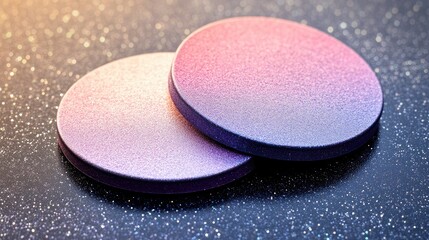 Two round, textured discs featuring a gradient of pinkish-purple hues.
