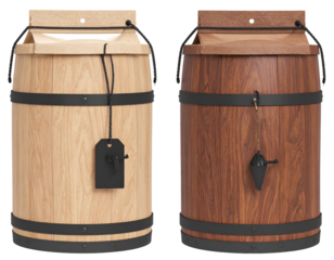 Two different stand up barrel pouch with tap spout Isolated on transparent or white background