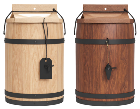 Two different stand up barrel pouch with tap spout Isolated on transparent or white background