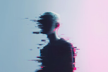 Glitch Effect Surreal Portrait, Abstract Digital Art Photography
