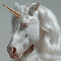 White unicorn portrait, golden horn