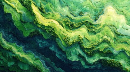 Obraz premium Abstract landscape, vibrant greens and blues, textured hills