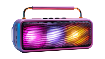 Portable bluetooth speaker with colorful led lights isolated on transparent background