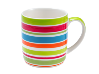 Colorful striped ceramic mug isolated on transparent background