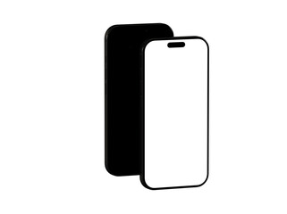 High-quality photo of a black smartphone mockup with a blank white screen, perfect for app presentations or website designs.