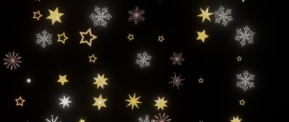Beautiful winter background with gold stars and snowflakes. Perfect for Christmas, New Year, and winter holidays.