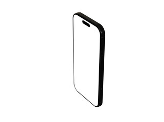 High-quality image of a black smartphone mockup with a blank screen, isolated on a white background. Perfect for app presentations or website d
