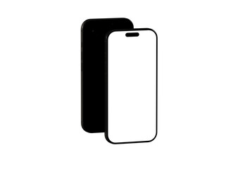 High-quality image of a black smartphone mockup with a blank white screen, perfect for app presentations or website designs.
