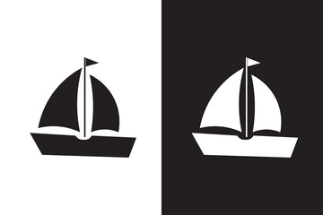 A simple graphic of a sailboat with two sails depicted in a minimalist outline style drawing on white 100