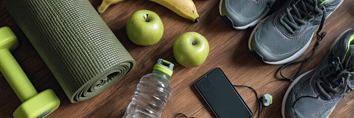 Fitness essentials on wooden surface (3)