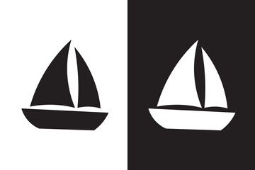 Simple Black and White Sailboat Icon: Nautical, Minimalist, Vector Graphic Illustration.