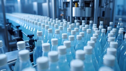 Obraz premium Medical vials on production line at pharmaceutical factory, pharmaceutical glass bottles production line,