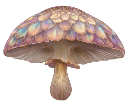 Iridescent Scaled Mushroom with Golden Edges fantasy isolated on a transparent background
