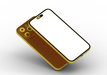 High-quality photo of a golden smartphone with a blank screen, perfect for app presentations or mobile designs. Isolated on white background.