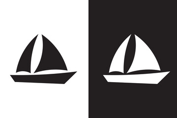 Simple black silhouette of a sailboat with two sails on white background