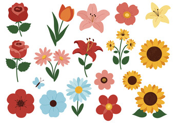 Set of botanical plant with flowers flat style art element design