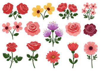 Set of botanical plant with flowers flat style art element design