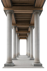 Corridor of Stone Columns and Wooden Ceiling isolated on a transparent background