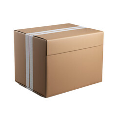 Cardboard Shipping Box Sealed with Clear Tape packaging isolated on a transparent background