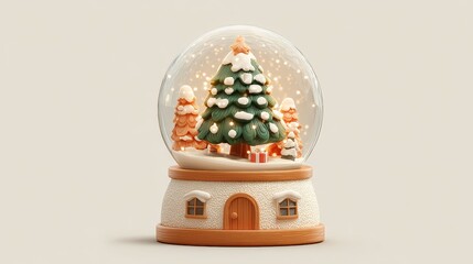 Cute santa claus illustration in a snow globe with christmas tree holiday cartoon character design emoji style environment