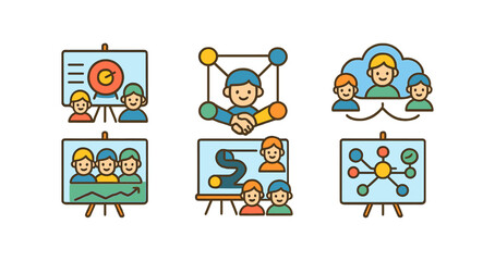 Naklejka premium Business, teamwork flat icon set. collaboration, partnership icons flat collection