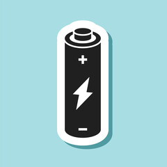 Obraz premium Alkaline battery sticker icon in flat style. Different size accumulator vector illustration on isolated background. Accumulator recharge sign business concept.