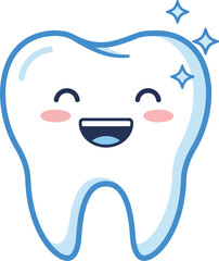 Happy sparkling healthy tooth dental character cartoon cute kawaii illustration vector