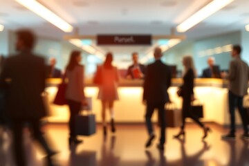 Generative AI image showing blurred people at a service desk.