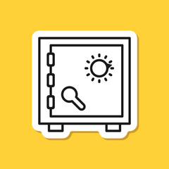 Metal bank safe sticker icon in flat style. Money vault vector illustration on isolated background. Storage sign business concept.