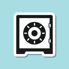Metal bank safe sticker icon in flat style. Money vault vector illustration on isolated background. Storage sign business concept.