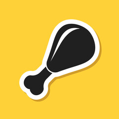 Chicken leg sticker icon in flat style. Fast food menu vector illustration on isolated background. Drumstick sign business concept.