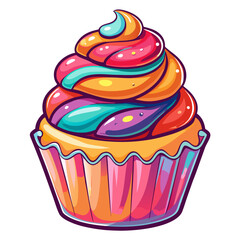Vibrant swirled frosting cupcake with colorful wrapper isolated on white background isolated on transparent background
