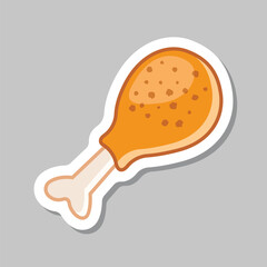 Chicken leg sticker icon in flat style. Fast food menu vector illustration on isolated background. Drumstick sign business concept.