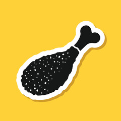 Chicken leg sticker icon in flat style. Fast food menu vector illustration on isolated background. Drumstick sign business concept.