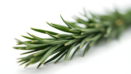 Fototapeta premium Pattern A macro shot of woven pine needles, isolated on white, displaying thin, dark green, shiny needles intricately braided in a narrow, linear design(6)