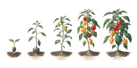 Time lapse of bell pepper plant growth from seed to mature plant.