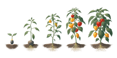 Time lapse of bell pepper plant growth from seed to mature plant.